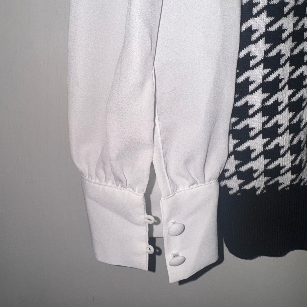 Adrianna Papell Houndstooth Blouse with Tie Neck - Picture 2 of 5